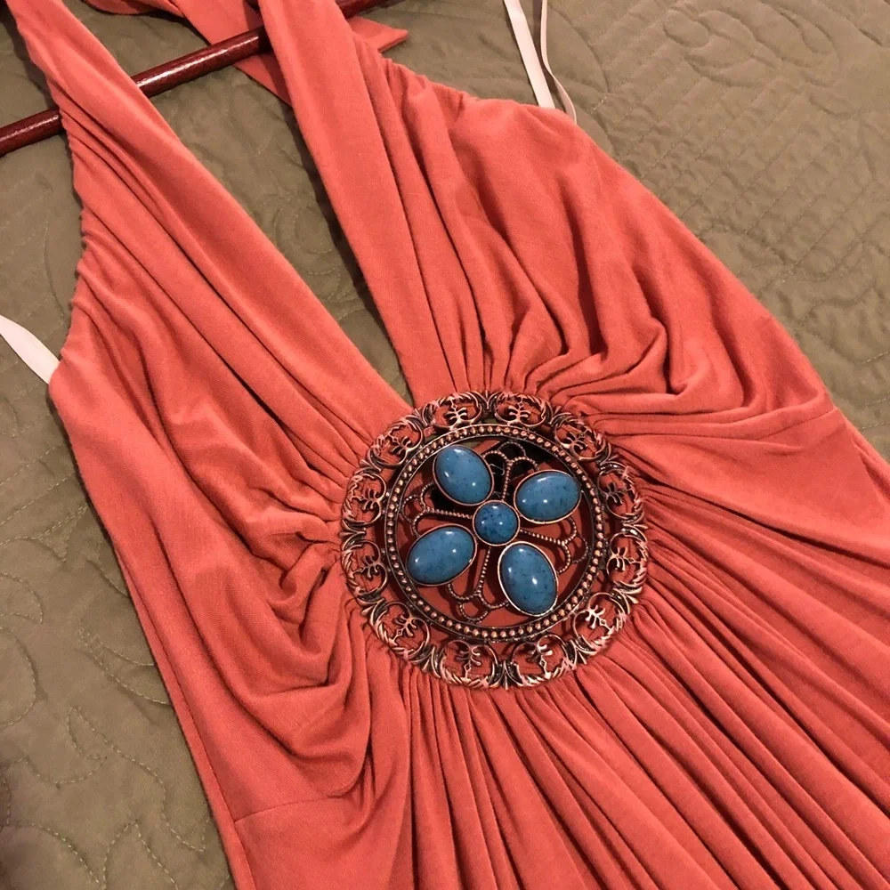 Sky Coral Halter Top with Turquoise Accent - Picture 5 of 6